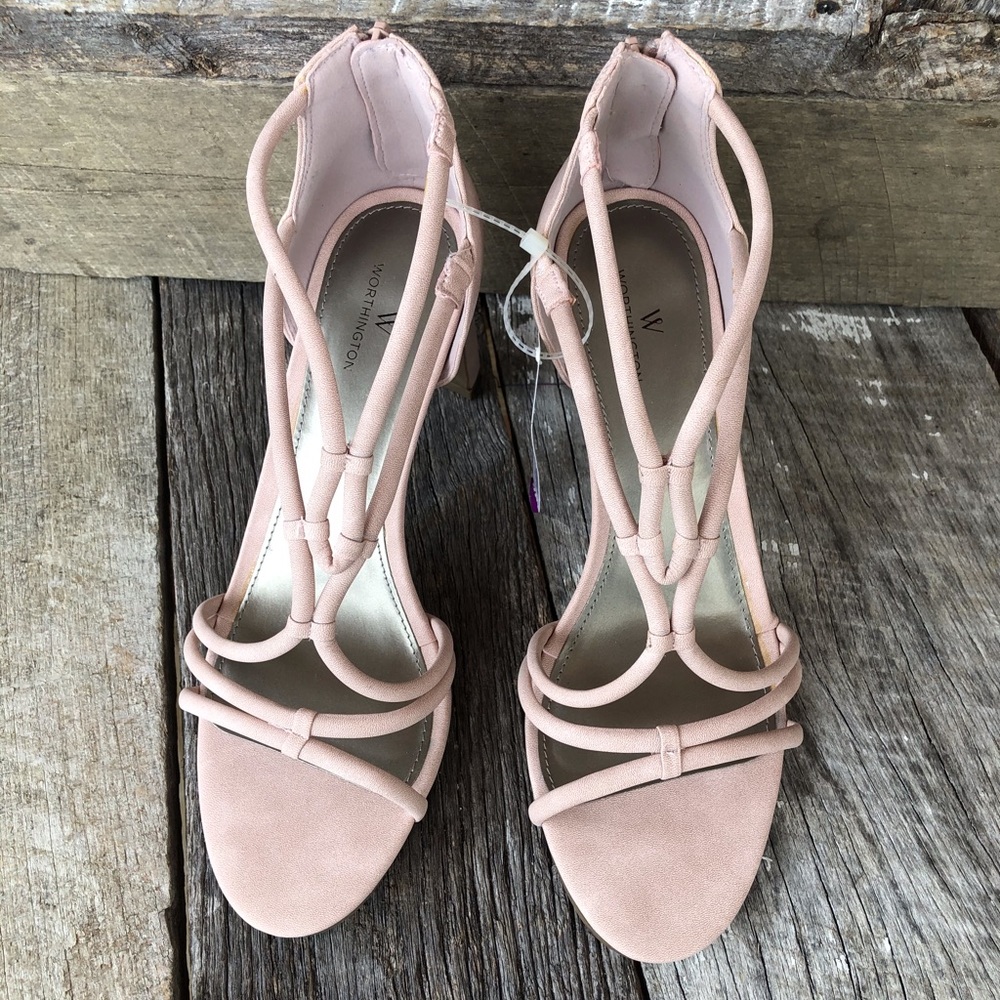 Blush Strappy Sandals W/Cute Rectangular Heels 11m - image 2